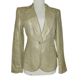 Ralph Lauren Purple Label Aaiden Foiled Linen Gold Blazer Jacket Womens Small